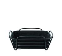blomus DELARA - Cestino per il pane in acciaio cromato, con borsa in tessuto di cotone (altezza x larghezza x profondità: 9,5 x 25 x 25 cm, nero, 63872)