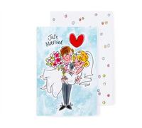 Blond Amsterdam Biglietto di auguri Just Married” - Cartolina illustrata per matrimonio con sposi felici e cuore rosso, perfetta per celebrare l’amore con stile