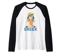 Blond Greek Girl Greece Flag Greek Girlfriend Wife Maglia con Maniche Raglan