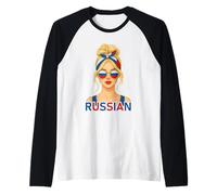 Blond Russian Girl Russia Flag Russian Girlfriend Wife Maglia con Maniche Raglan