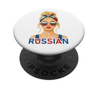 Blond Russian Girl Russia Flag Russian Girlfriend Wife PopSockets PopGrip Adesivo