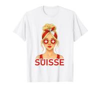 Blonde Fille Suisse Drapeau Suisse Copine et Épouse Suisse Maglietta