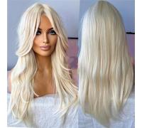 -*-Blonde Wig Sexy Role Womens Long Layered Hair 613 Bangs Realistic Human Hair Blends S Ladies Lace Wigs