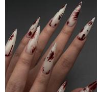 Blood False Nails Halloween Decorations Press on Nails Long Ballerina Acrylic Stick on Nails Almond Fake Nails 24Pcs for Women and Girls, with solid glue, nail lamp