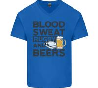 Blood Sweat Rugby E Birre Divertente Uomo Scollo A V Cotone T-Shirt