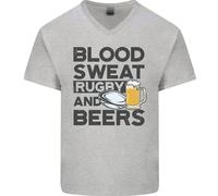 Blood Sweat Rugby E Birre Divertente Uomo Scollo A V Cotone T-Shirt