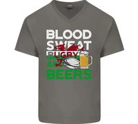 Blood Sweat Rugby E Birre Galles Maglietta In Cotone A V Divertente Per Uomini