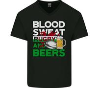 Blood Sweat Rugby E Birre Galles Maglietta In Cotone A V Divertente Per Uomini