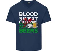 Blood Sweat Rugby E Birre Galles Maglietta In Cotone A V Divertente Per Uomini