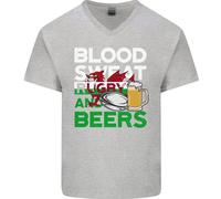 Blood Sweat Rugby E Birre Galles Maglietta In Cotone A V Divertente Per Uomini