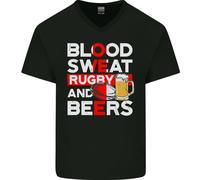 Blood Sweat Rugby E Birre Inghilterra Divertente Uomo Scollo A V Cotone T-Shirt