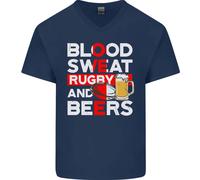 Blood Sweat Rugby E Birre Inghilterra Divertente Uomo Scollo A V Cotone T-Shirt