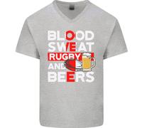Blood Sweat Rugby E Birre Inghilterra Divertente Uomo Scollo A V Cotone T-Shirt