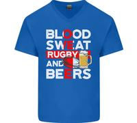 Blood Sweat Rugby E Birre Inghilterra Divertente Uomo Scollo A V Cotone T-Shirt