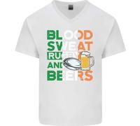 Blood Sweat Rugby E Birre Irlanda Divertente Maglietta In Cotone A V Per Uomo