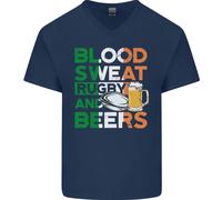 Blood Sweat Rugby E Birre Irlanda Divertente Maglietta In Cotone A V Per Uomo