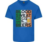 Blood Sweat Rugby E Birre Irlanda Divertente Uomo Scollo A V Cotone T-Shirt