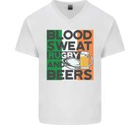 Blood Sweat Rugby E Birre Irlanda Divertente Uomo Scollo A V Cotone T-Shirt