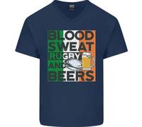 Blood Sweat Rugby E Birre Irlanda Divertente Uomo Scollo A V Cotone T-Shirt