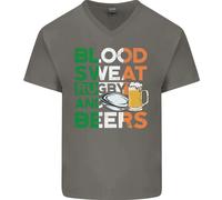 Blood Sweat Rugby E Birre Irlanda Divertente Uomo Scollo A V T-Shirt