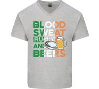 Blood Sweat Rugby E Birre Irlanda Divertente Uomo Scollo A V T-Shirt