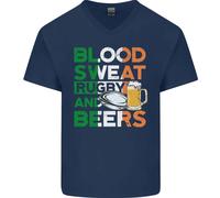 Blood Sweat Rugby E Birre Irlanda Divertente Uomo Scollo A V T-Shirt