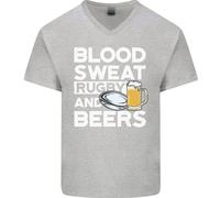 Blood Sweat Rugby E Birre Maglietta In Cotone A V Divertente Per Uomini