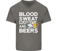 Blood Sweat Rugby E Birre Maglietta In Cotone A V Divertente Per Uomini