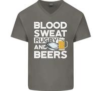 Blood Sweat Rugby E Birre Maglietta In Cotone A V Divertente Per Uomini