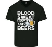 Blood Sweat Rugby E Birre Maglietta In Cotone A V Divertente Per Uomini