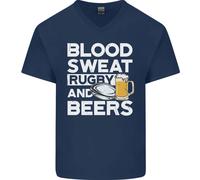 Blood Sweat Rugby E Birre Maglietta In Cotone A V Divertente Per Uomini