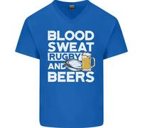 Blood Sweat Rugby E Birre Maglietta In Cotone A V Divertente Per Uomini