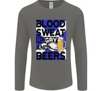 Blood Sweat Rugby E Birre Scozia Divertente Uomo Manica Lunga T-Shirt