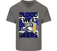 Blood Sweat Rugby E Birre Scozia Divertente Uomo Scollo A V Cotone T-Shirt