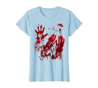 Bloody Halloween Camicia Blood Splatter Zombie Mano Grafica Maglietta, Donna, Celeste, L