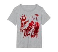 Bloody Halloween Camicia Blood Splatter Zombie Mano Grafica Maglietta, Donna Plus-Size, Grigio Melange, 1X