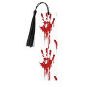 Bloody Handprints - Segnalibri in legno con stampa di mani sanguinanti, 5 pezzi, segnalibri in legno con nappe, regali per uomini e donne