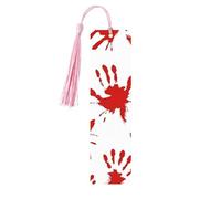 Bloody Handprints Segnalibro in legno artigianale da appendere etichette ornamenti segnalibri rettangolari con fori e corde