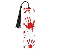 Bloody Handprints Segnalibro in legno artigianale da appendere etichette ornamenti segnalibri rettangolari con fori e corde