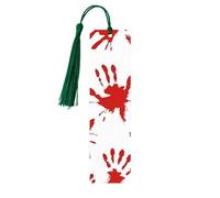 Bloody Handprints Segnalibro in legno artigianale da appendere etichette ornamenti segnalibri rettangolari con fori e corde