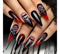 Bloody Rose Blood Drip Unghie finte ABS Costruire Halloween Falso con Ala di pipistrello Design per feste a tema horror 24 pz Sangue Bat Rose ABS per costume da festa Facile applicazione