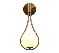 BLOOHK Applique da parete moderna a goccia in ottone, elegante lampada da parete a globo con finitura oro e paralume in vetro satinato, apparecchio di illuminazione E26 contemporaneo per camera da let