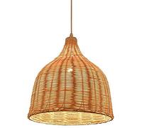 BLOOHK Lampada a sospensione a campana in rattan intrecciato a mano in stile bohémien, lampada a sospensione a cupola in vimini naturale, lampada da soffitto rustica in stile fattoria per sala da pran
