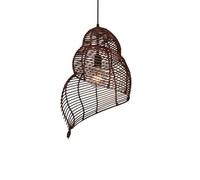 BLOOHK Lampada a sospensione a conchiglia in rattan, lampada a in bambù intrecciato a mano Lampadario a in vimini Boho for sala da pranzo, cucina ad isola, camera letto(Brown,25cm)