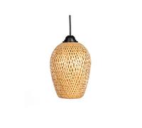 BLOOHK Lampada a sospensione in rattan di bambù intrecciato a mano, lampada a sospensione in vimini boho, lampada da soffitto rustica naturale per comodino, bancone da bar, base E27