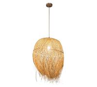 BLOOHK Lampada a sospensione in rattan intrecciato a mano in stile bohémien, lampada a sospensione a cupola in vimini di bambù naturale con frange, lampada da soffitto rustica in stile fattoria per sa