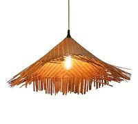 BLOOHK Lampada a sospensione in stile bohémien, con cappello di paglia intrecciato a mano in rattan e frange, lampada a sospensione a cono in vimini di bambù naturale, lampada da soffitto rustica in s