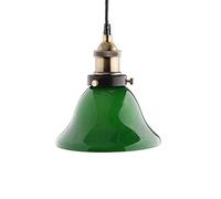 BLOOHK Lampada a sospensione in vetro industriale vintage, lampada da soffitto a sospensione con paralume a campana verde retrò e finitura in ottone anticato, cavo regolabile per isola cucina, sala da