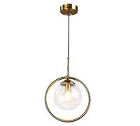 BLOOHK Lampada a sospensione moderna con anello dorato, lampada da soffitto a globo in vetro grigio fumo nordico, altezza regolabile per isola cucina, sala da pranzo, soggiorno, camera da letto, bar,