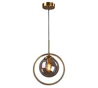 BLOOHK Lampada a sospensione moderna con anello dorato, lampada da soffitto a globo in vetro grigio fumo nordico, altezza regolabile per isola cucina, sala da pranzo, soggiorno, camera da letto, bar,